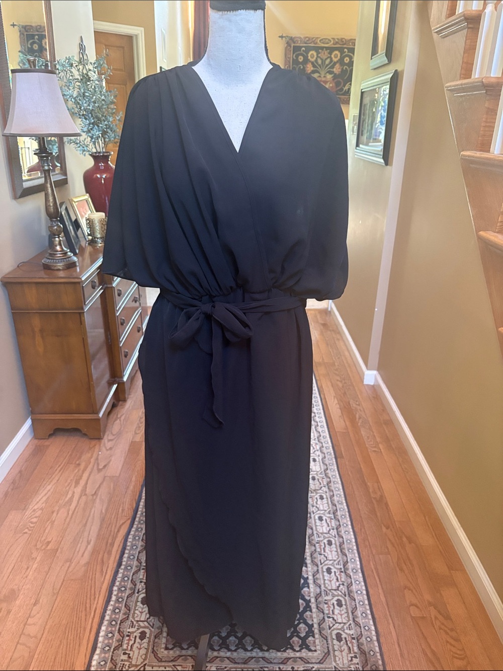 Women's Black V-Neck Wrap Maxi Dress